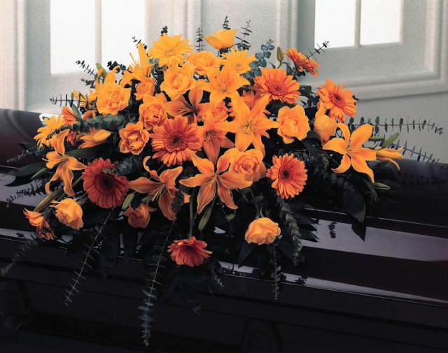 Gerbera Full Casket Spray (shown at $350.00)